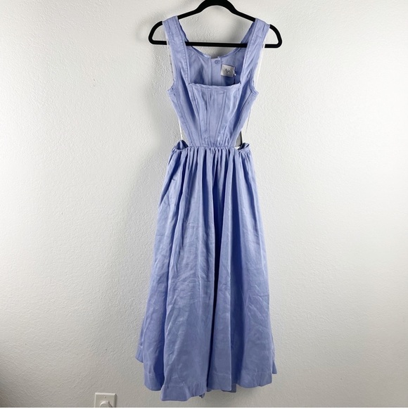 Aje Virginie Square Neck Cut Out Linen Blend Midi Dress Purple Casual Cocktail - Picture 2 of 11